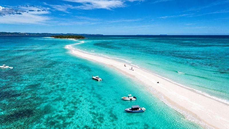 Boat journey across turquoise waters in Madagascar
